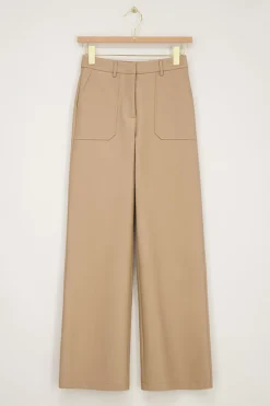 Beige Leather Look Broek Met Zakken