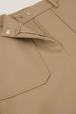 Beige Leather Look Broek Met Zakken