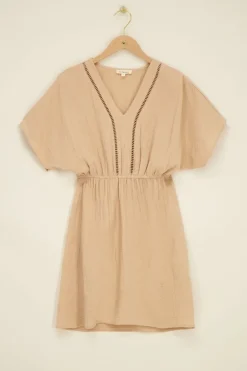 Beige Mousseline Jurk Met Tapes