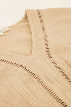 Beige Mousseline Jurk Met Tapes