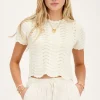Beige Open Gebreid T-shirt Met Lurex