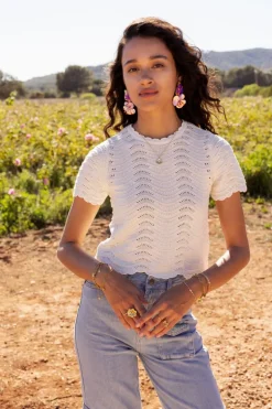 Beige Open Gebreid T-shirt Met Lurex