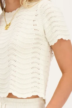 Beige Open Gebreid T-shirt Met Lurex