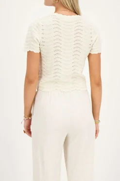 Beige Open Gebreid T-shirt Met Lurex