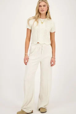 Beige Open Gebreid T-shirt Met Lurex