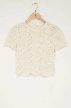 Beige Open Gebreid T-shirt Met Lurex