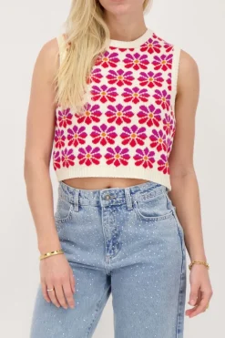 Beige Spencer Met Multikleur Jacquard Bloemenprint