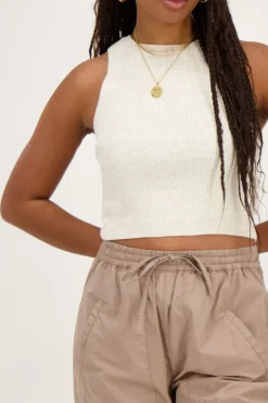Beige Tanktop Met Rib