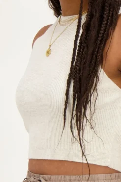 Beige Tanktop Met Rib
