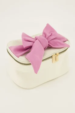 Beige Toilettas Met Roze Strik