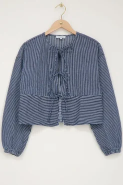 Blauw Gestreepte Top Met Strikjes