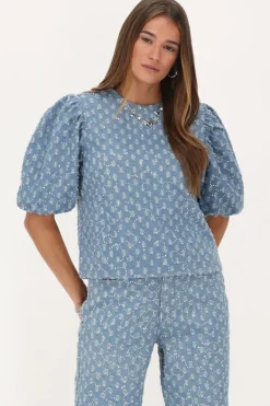 Blauwe Denim Top Met Pailletten