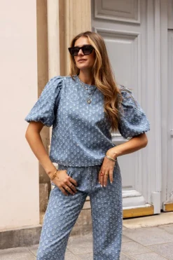 Blauwe Denim Top Met Pailletten