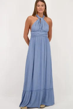 Blauwe Multiway Maxi Jurk Met Lurex