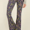 Donkerblauwe Flared Broek Met Paisley Print