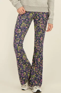 Donkerblauwe Flared Broek Met Paisley Print
