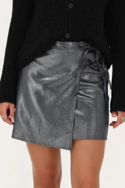 Donkergrijze Wikkelrok Met Strikjes