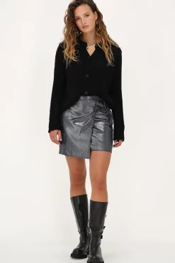 Donkergrijze Wikkelrok Met Strikjes