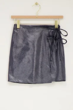 Donkergrijze Wikkelrok Met Strikjes