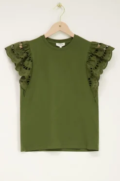 Donkergroene Top Met Embroidery Mouwen