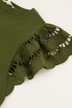 Donkergroene Top Met Embroidery Mouwen