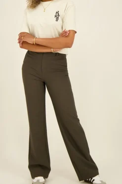Donkergroene Wide Leg Pantalon