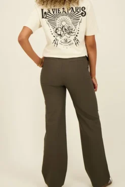 Donkergroene Wide Leg Pantalon