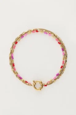 Driedubbele Armband Met Rode En Roze Kralen