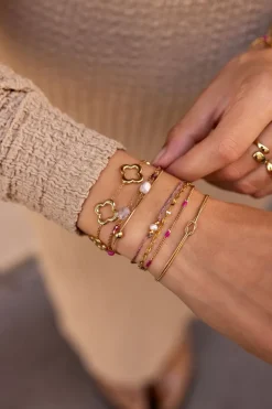 Driedubbele Armband Met Roze En Paarse Kraaltjes