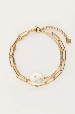 Dubbele Armband Met Schakel En Parel