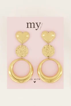 Dubbele Ronde Statement Oorbellen Met Hart
