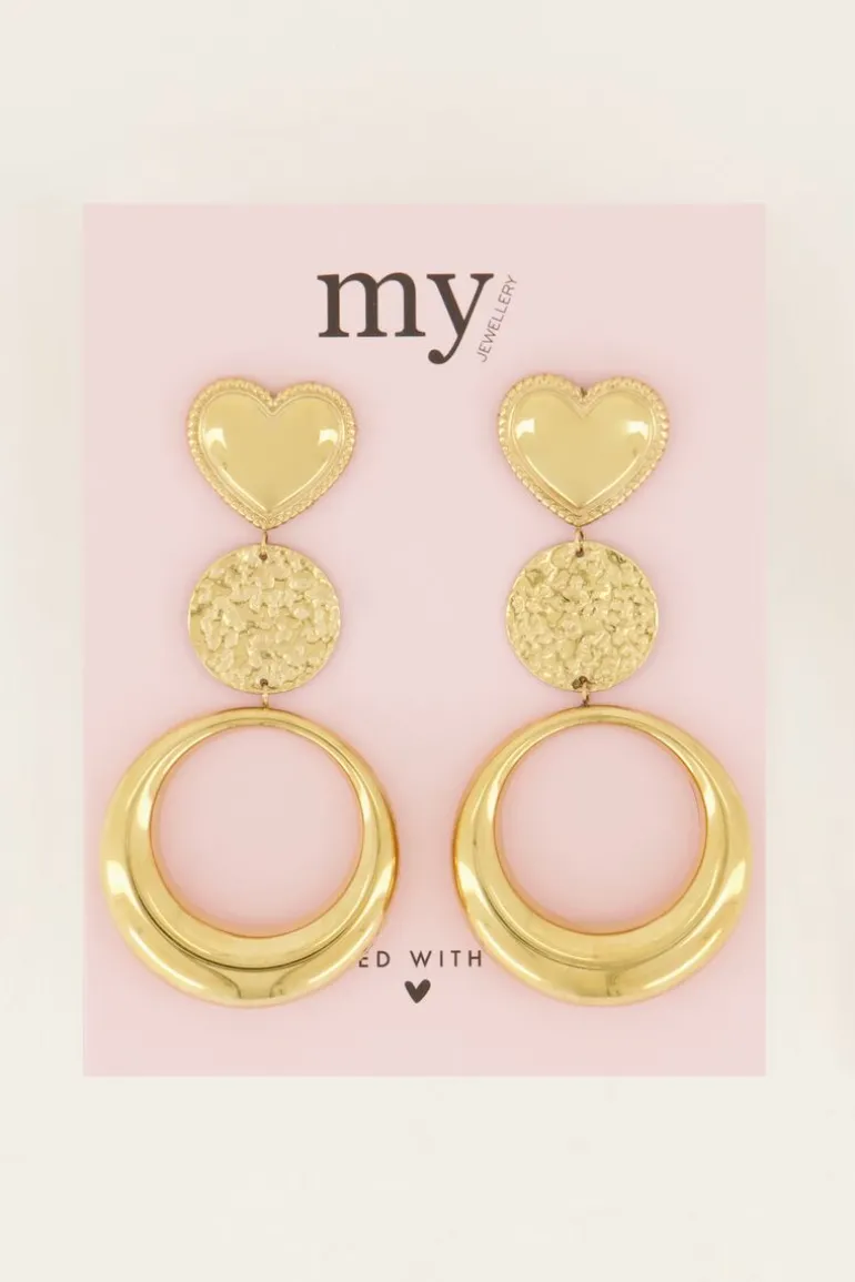Dubbele Ronde Statement Oorbellen Met Hart