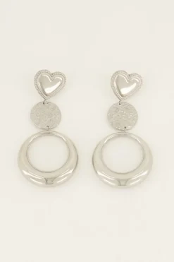 Dubbele Ronde Statement Oorbellen Met Hart