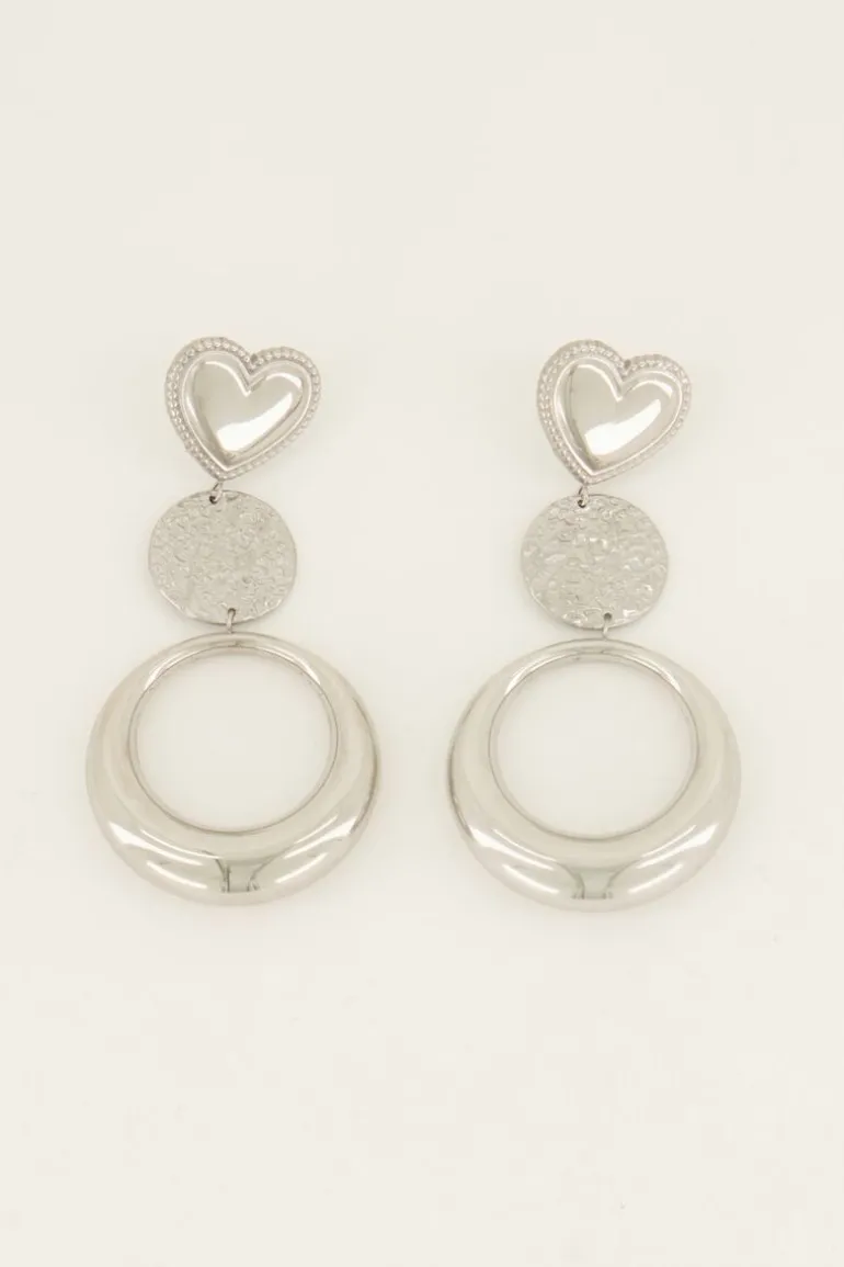 Dubbele Ronde Statement Oorbellen Met Hart
