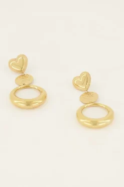 Dubbele Ronde Statement Oorbellen Met Hart