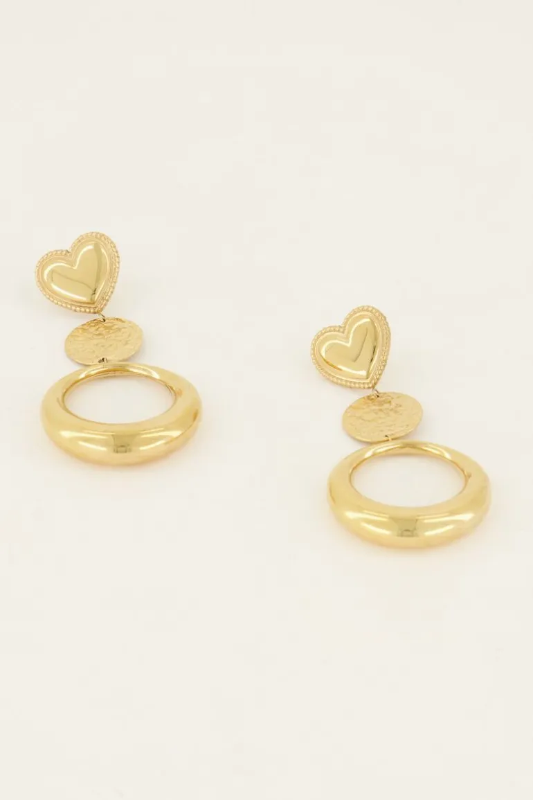 Dubbele Ronde Statement Oorbellen Met Hart