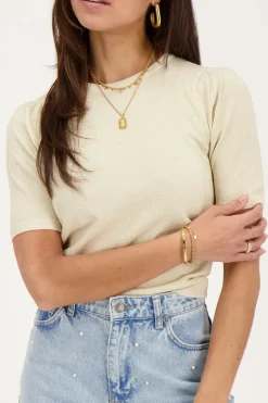 Gouden Lurex Top Met Korte Mouwen