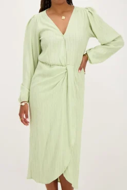 Groene Crinkle Midi Jurk Met Overslag