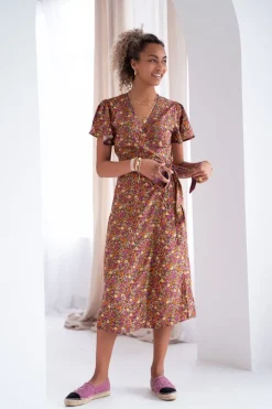 Groene Midi Jurk Met Multikleur Bloemenprint