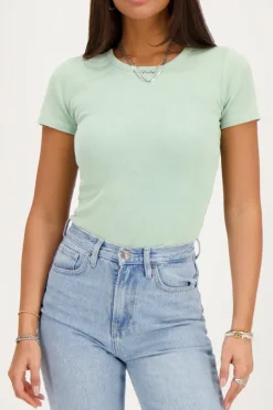 Groene Rib Top Met Korte Mouwen