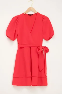 Koraal Jurk Met Laagjes & Pofmouw