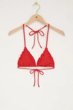 Koraal Triangel Bikini Top Met Ruffles En Lurex