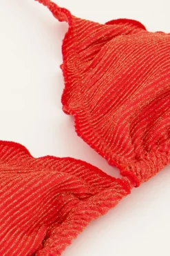 Koraal Triangel Bikini Top Met Ruffles En Lurex