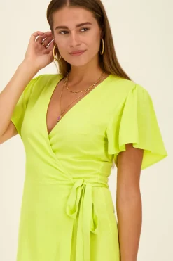 Limegroene Wikkeljurk Met Korte Mouwen