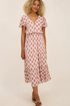 Midi Jurk Met Diepe V-hals & Print