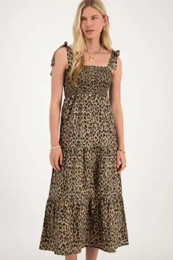 Midi Jurk Met Smock En Panterprint