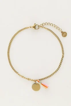 Minimalistische Armband Met Munt En Gekleurd Kwastje