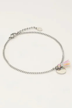 Minimalistische Armband Met Munt En Gekleurd Kwastje