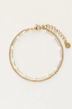 Minimalistische Dubbele Armband Met Parels