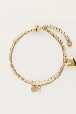 Minimalistische Dubbele Armband Met Hartjes Bedel